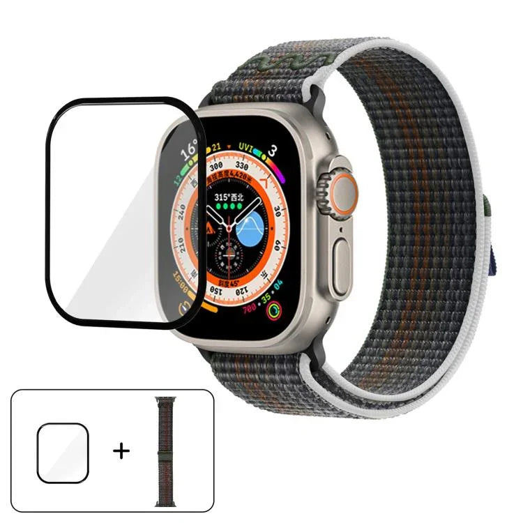Dây đồng hồ vòng nylon với phim cong 3D, Dành cho Apple Watch Series 40mm, Dành cho Apple Watch Ultra 2 / 1 49mm, Dành cho Apple Watch Series 45mm