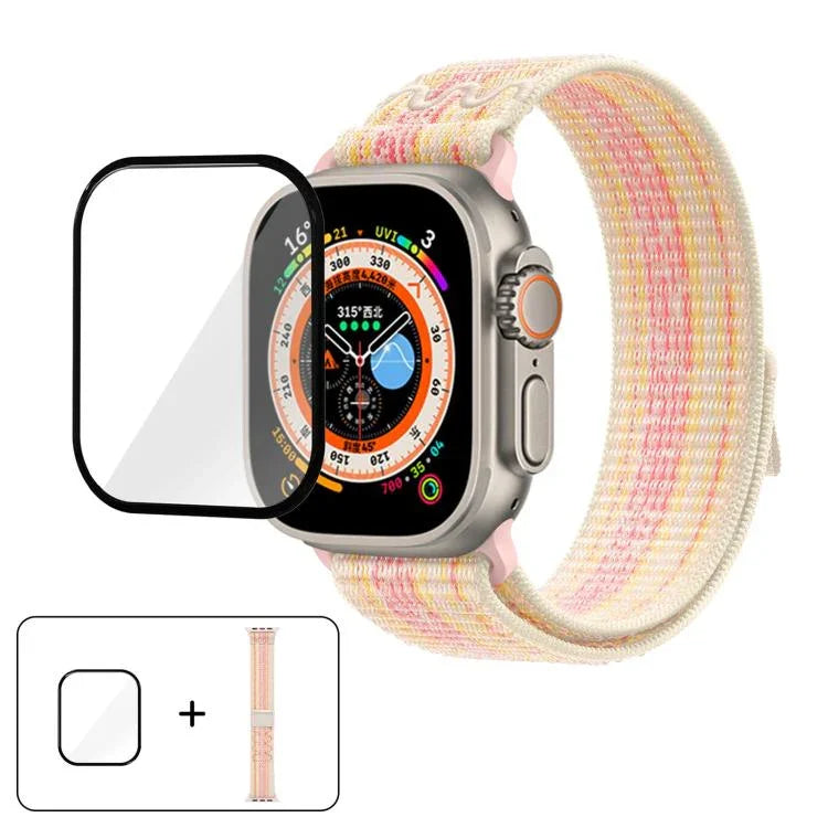 Dây đồng hồ vòng nylon với phim cong 3D, Dành cho Apple Watch Series 40mm, Dành cho Apple Watch Ultra 2 / 1 49mm, Dành cho Apple Watch Series 45mm
