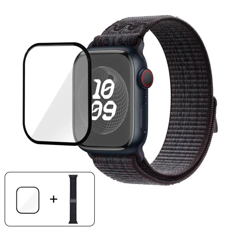 Dây đồng hồ vòng nylon với phim cong 3D, Dành cho Apple Watch Series 40mm, Dành cho Apple Watch Ultra 2 / 1 49mm, Dành cho Apple Watch Series 45mm