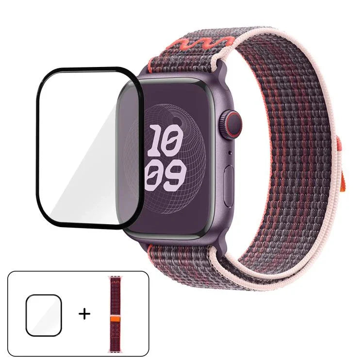 Dây đồng hồ vòng nylon với phim cong 3D, Dành cho Apple Watch Series 41mm, Dành cho Apple Watch Series 38mm, Dành cho Apple Watch Series 42mm