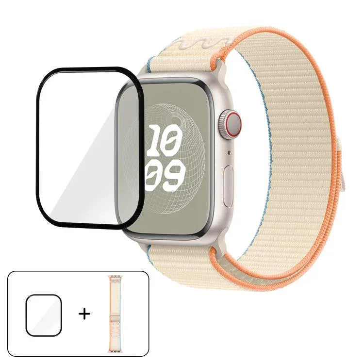 Dây đồng hồ vòng nylon với phim cong 3D, Dành cho Apple Watch Series 41mm, Dành cho Apple Watch Series 38mm, Dành cho Apple Watch Series 42mm