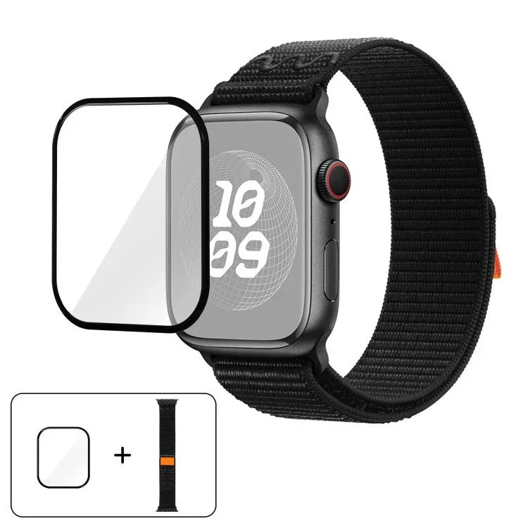 Dây đồng hồ vòng nylon với phim cong 3D, Dành cho Apple Watch Series 41mm, Dành cho Apple Watch Series 38mm, Dành cho Apple Watch Series 42mm