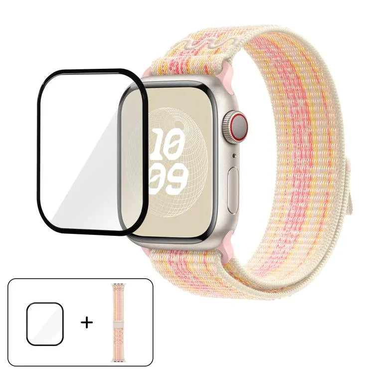 Dây đồng hồ vòng nylon với phim cong 3D, Dành cho Apple Watch Series 41mm, Dành cho Apple Watch Series 38mm, Dành cho Apple Watch Series 42mm