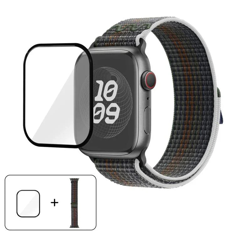 Dây đồng hồ vòng nylon với phim cong 3D, Dành cho Apple Watch Series 41mm, Dành cho Apple Watch Series 38mm, Dành cho Apple Watch Series 42mm