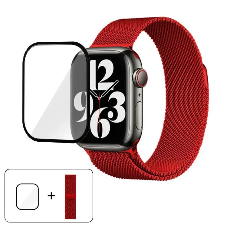 Dây đồng hồ thép không gỉ Milanese với phim cong 3D, Dành cho Apple Watch Series 10 46mm, Dành cho Apple Watch Series 10 42mm, Dành cho Apple Watch Series 44mm