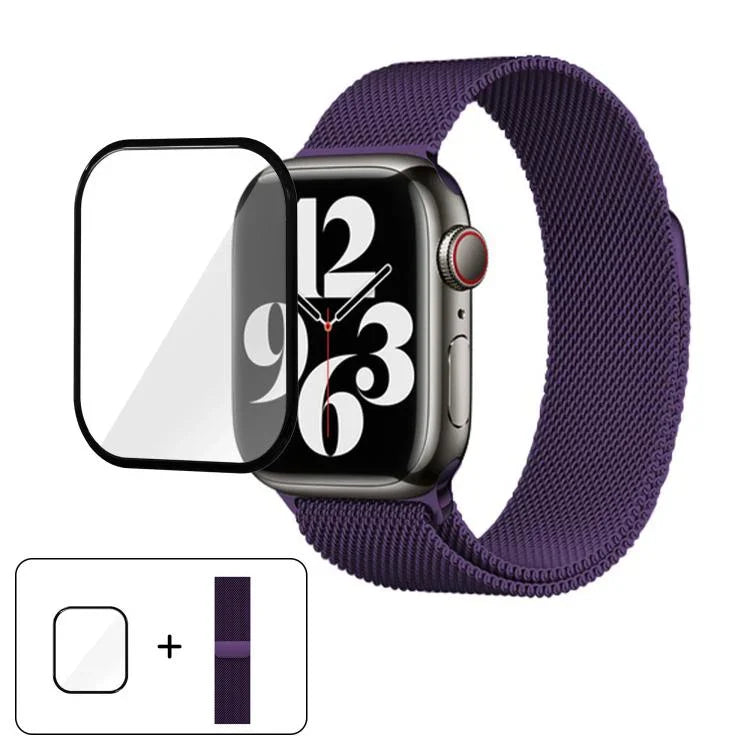 Dây đồng hồ thép không gỉ Milanese với phim cong 3D, Dành cho Apple Watch Series 10 46mm, Dành cho Apple Watch Series 10 42mm, Dành cho Apple Watch Series 44mm