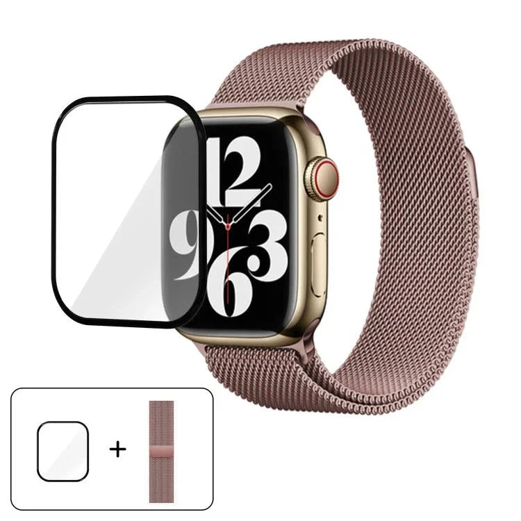 Dây đồng hồ thép không gỉ Milanese với phim cong 3D, Dành cho Apple Watch Series 10 46mm, Dành cho Apple Watch Series 10 42mm, Dành cho Apple Watch Series 44mm