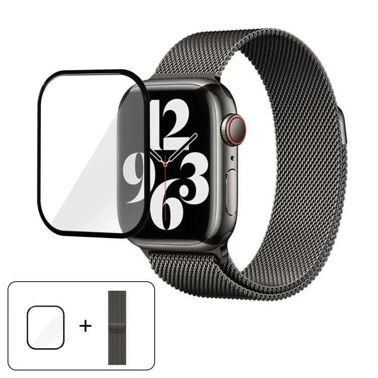 Dây đồng hồ thép không gỉ Milanese với phim cong 3D, Dành cho Apple Watch Series 10 46mm, Dành cho Apple Watch Series 10 42mm, Dành cho Apple Watch Series 44mm