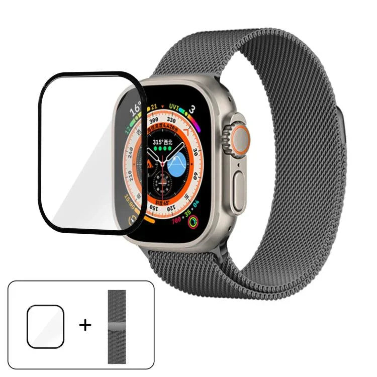 Dây đồng hồ thép không gỉ Milanese với phim cong 3D, Dành cho Apple Watch Series 40mm, Dành cho Apple Watch Ultra 2 / 1 49mm, Dành cho Apple Watch Series 45mm