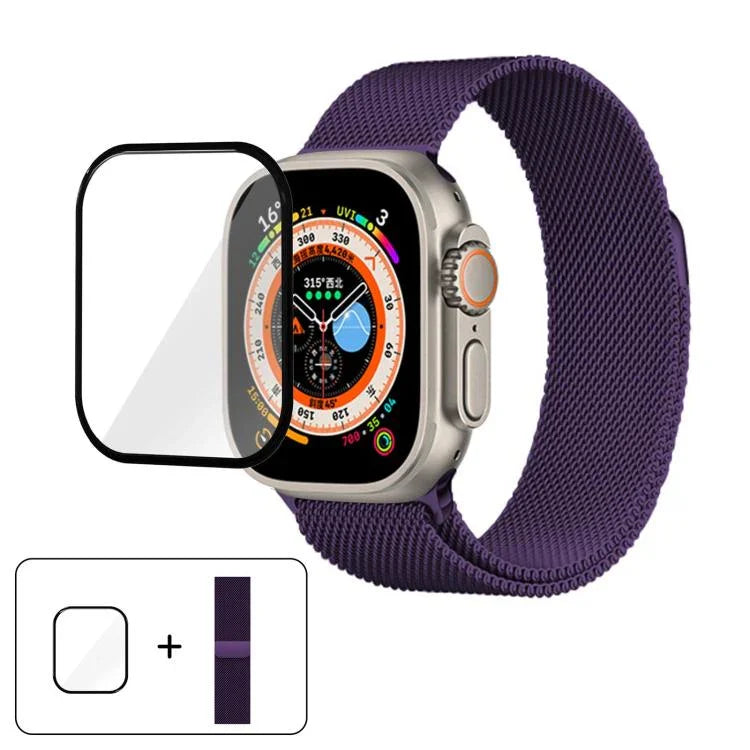 Dây đồng hồ thép không gỉ Milanese với phim cong 3D, Dành cho Apple Watch Series 40mm, Dành cho Apple Watch Ultra 2 / 1 49mm, Dành cho Apple Watch Series 45mm
