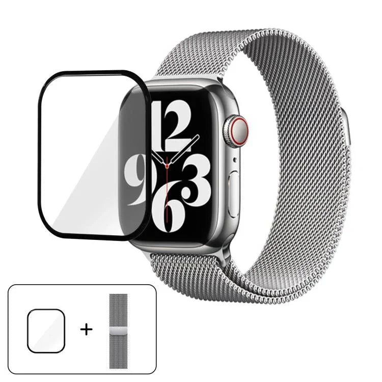 Dây đồng hồ thép không gỉ Milanese với phim cong 3D, Dành cho Apple Watch Series 41mm, Dành cho Apple Watch Series 38mm, Dành cho Apple Watch Series 42mm