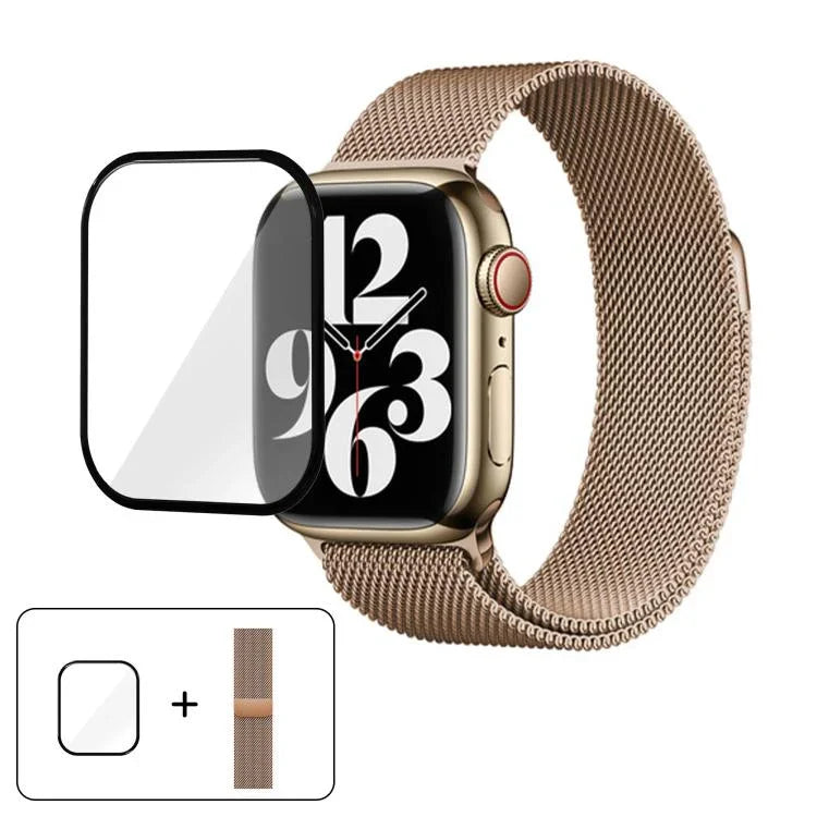 Dây đồng hồ thép không gỉ Milanese với phim cong 3D, Dành cho Apple Watch Series 41mm, Dành cho Apple Watch Series 38mm, Dành cho Apple Watch Series 42mm