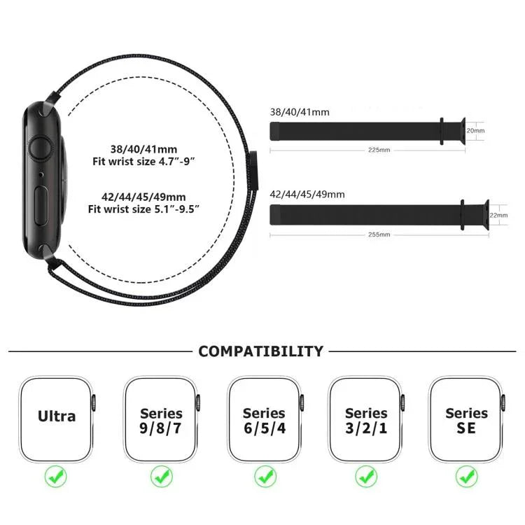 Dây đồng hồ thép không gỉ Milanese với phim cong 3D, Dành cho Apple Watch Series 41mm, Dành cho Apple Watch Series 38mm, Dành cho Apple Watch Series 42mm