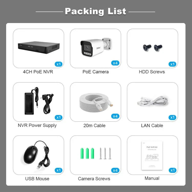 Bộ đầu ghi video mạng camera POE 4 kênh HD 3MP SriHome NVS005-POE065, 3MP 4 kênh