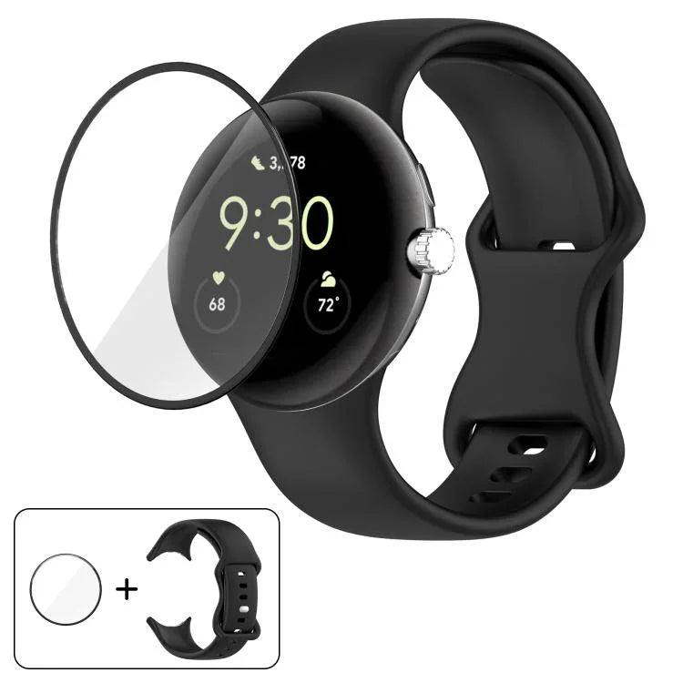 Dây đồng hồ silicone khóa bướm với phim cong 3D, Dành cho Google Pixel Watch 3 45mm, Dành cho Google Pixel Watch 3 41mm, Dành cho Google Pixel Watch 2, Dành cho Google Pixel Watch
