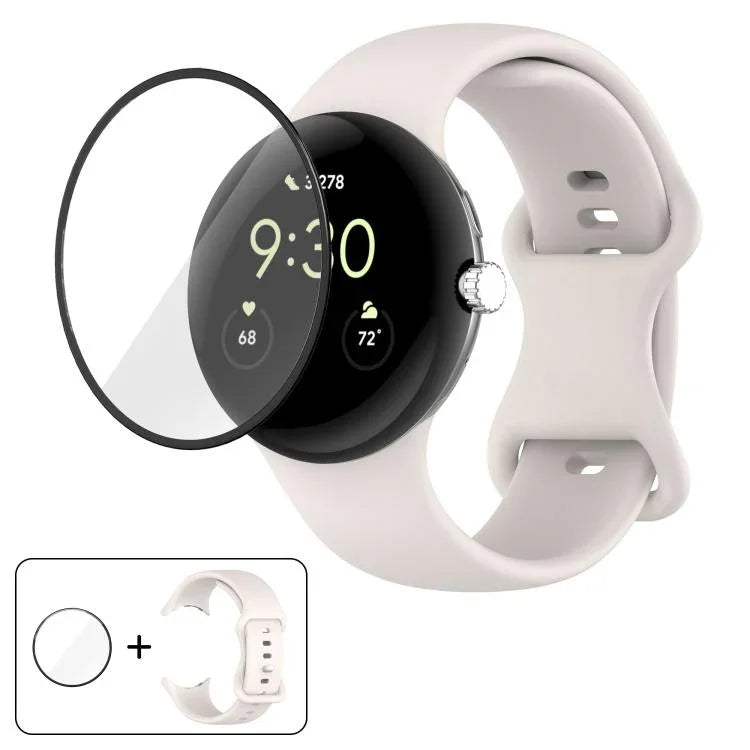 Dây đồng hồ silicone khóa bướm với phim cong 3D, Dành cho Google Pixel Watch 3 45mm, Dành cho Google Pixel Watch 3 41mm, Dành cho Google Pixel Watch 2, Dành cho Google Pixel Watch