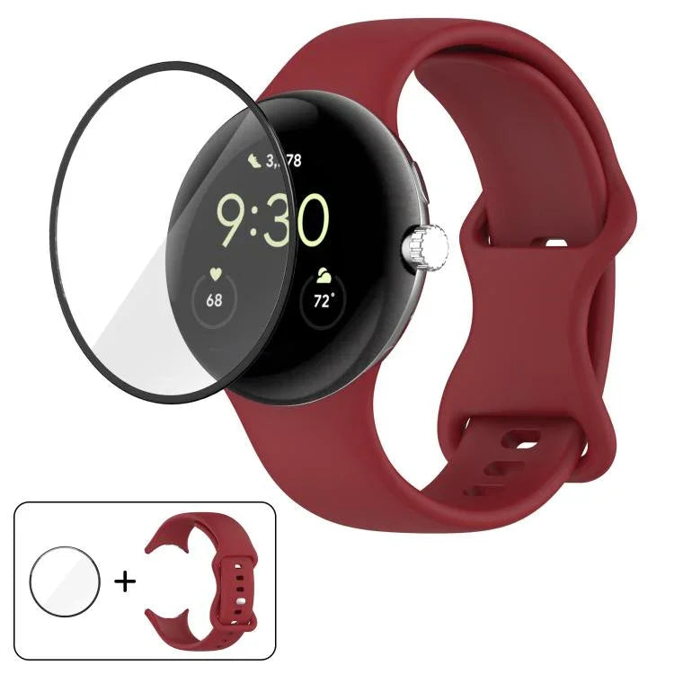 Dây đồng hồ silicone khóa bướm với phim cong 3D, Dành cho Google Pixel Watch 3 45mm, Dành cho Google Pixel Watch 3 41mm, Dành cho Google Pixel Watch 2, Dành cho Google Pixel Watch