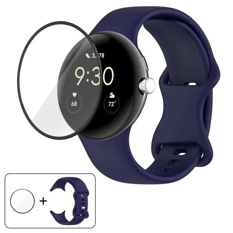Dây đồng hồ silicone khóa bướm với phim cong 3D, Dành cho Google Pixel Watch 3 45mm, Dành cho Google Pixel Watch 3 41mm, Dành cho Google Pixel Watch 2, Dành cho Google Pixel Watch