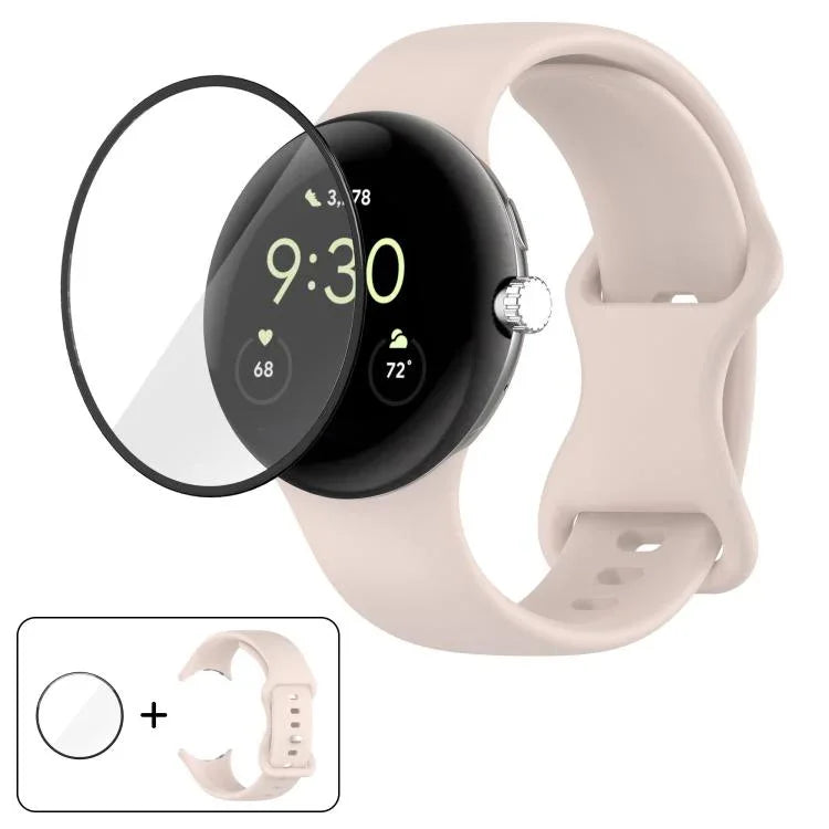 Dây đồng hồ silicone khóa bướm với phim cong 3D, Dành cho Google Pixel Watch 3 45mm, Dành cho Google Pixel Watch 3 41mm, Dành cho Google Pixel Watch 2, Dành cho Google Pixel Watch