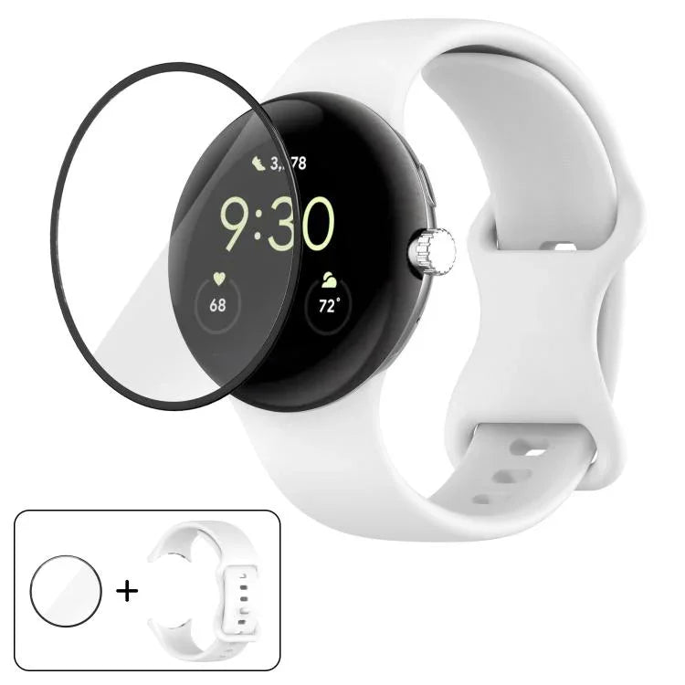 Dây đồng hồ silicone khóa bướm với phim cong 3D, Dành cho Google Pixel Watch 3 45mm, Dành cho Google Pixel Watch 3 41mm, Dành cho Google Pixel Watch 2, Dành cho Google Pixel Watch