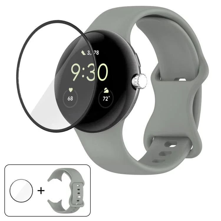 Dây đồng hồ silicone khóa bướm với phim cong 3D, Dành cho Google Pixel Watch 3 45mm, Dành cho Google Pixel Watch 3 41mm, Dành cho Google Pixel Watch 2, Dành cho Google Pixel Watch