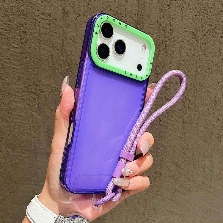 Ốp lưng TPU trong suốt viền khung ống kính tương phản màu có dây đeo, dành cho iPhone 17 Pro Max, iPhone 17 Pro