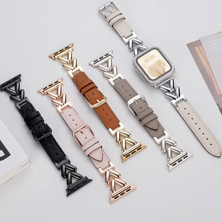 Dây đồng hồ da tổng hợp kim loại hình chữ V xDfind, Dành cho Apple Watch 42 / 44 / 45 / 46 / 49mm, Dành cho Apple Watch 38 / 40 / 41 / S10 42mm