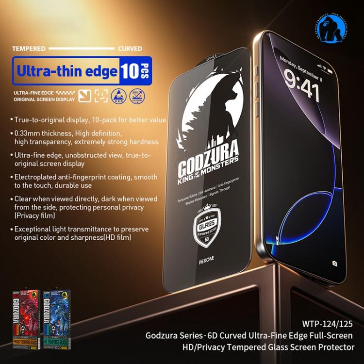 WK WTP-124 10 miếng kính cường lực 6D cong viền siêu mỏng HD phủ kín màn hình, dành cho iPhone 17 Pro Max, iPhone 17 Pro, iPhone 16 Pro / 17, iPhone Air, iPhone 16 Pro Max, iPhone 16 Plus / 15 Plus, iPhone 16 / 15, iPhone 15 Pro