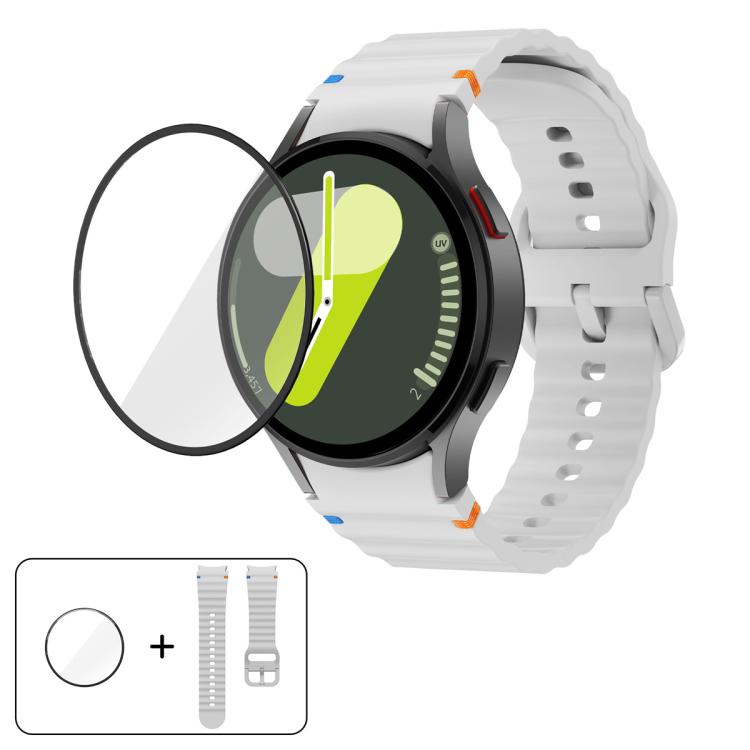 Dây đồng hồ silicone may sóng với phim cong 3D, dành cho Samsung Galaxy Watch FE 40mm, dành cho Samsung Galaxy Watch7 44mm, dành cho Samsung Galaxy Watch7 40mm, dành cho Samsung Galaxy Watch6 Classic 47mm