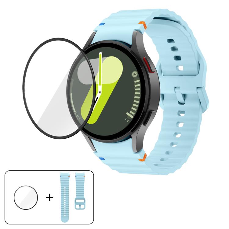 Dây đồng hồ silicone may sóng với phim cong 3D, dành cho Samsung Galaxy Watch FE 40mm, dành cho Samsung Galaxy Watch7 44mm, dành cho Samsung Galaxy Watch7 40mm, dành cho Samsung Galaxy Watch6 Classic 47mm