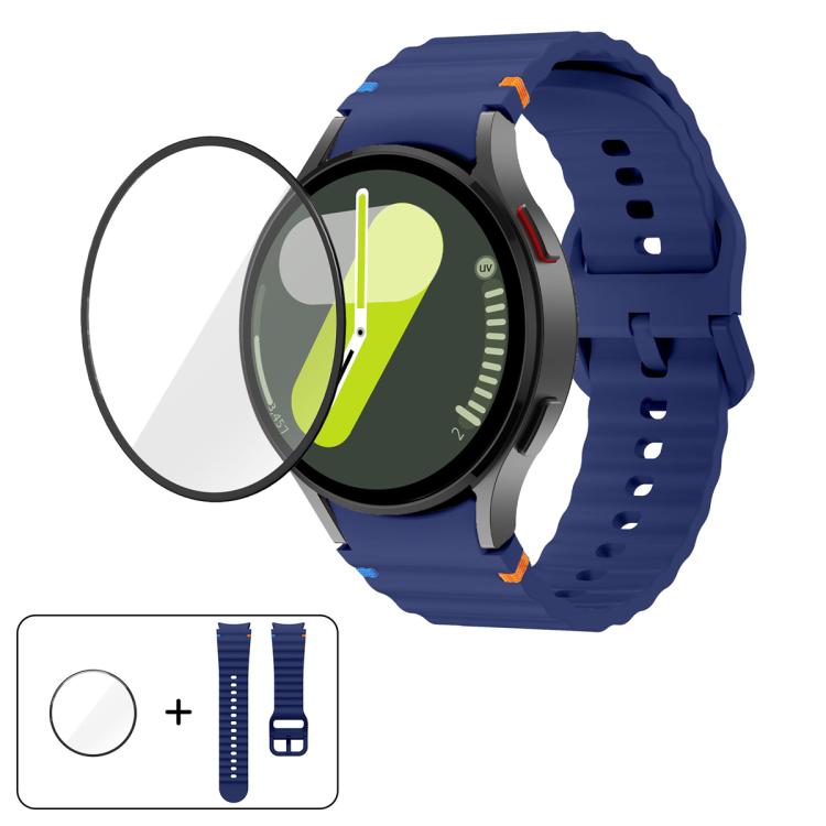 Dây đồng hồ silicone may sóng với phim cong 3D, dành cho Samsung Galaxy Watch FE 40mm, dành cho Samsung Galaxy Watch7 44mm, dành cho Samsung Galaxy Watch7 40mm, dành cho Samsung Galaxy Watch6 Classic 47mm