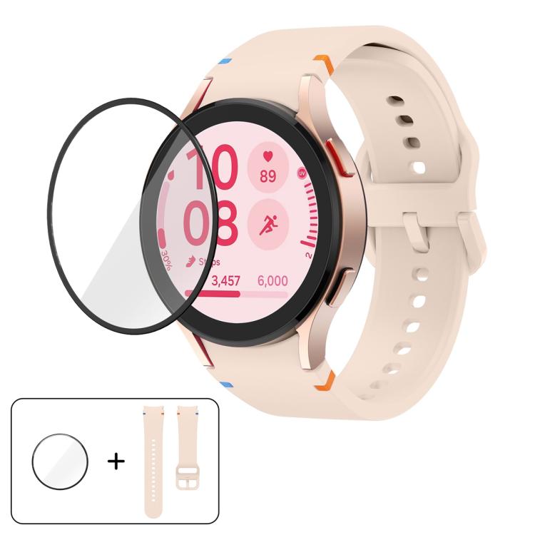 Dây đồng hồ silicone may trơn với phim cong 3D, dành cho Samsung Galaxy Watch FE 40mm, dành cho Samsung Galaxy Watch7 44mm, dành cho Samsung Galaxy Watch7 40mm, dành cho Samsung Galaxy Watch6 Classic 47mm