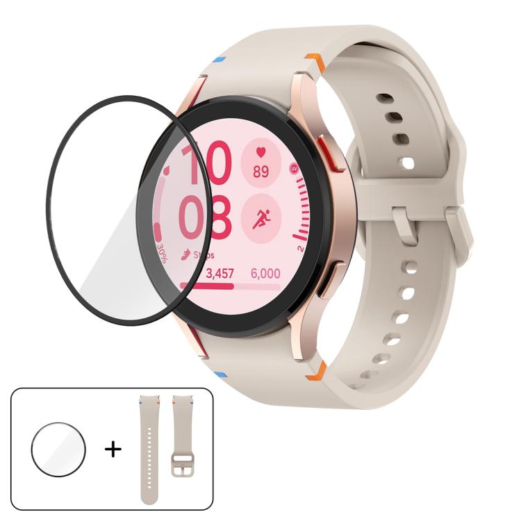 Dây đồng hồ silicone may trơn với phim cong 3D, dành cho Samsung Galaxy Watch FE 40mm, dành cho Samsung Galaxy Watch7 44mm, dành cho Samsung Galaxy Watch7 40mm, dành cho Samsung Galaxy Watch6 Classic 47mm