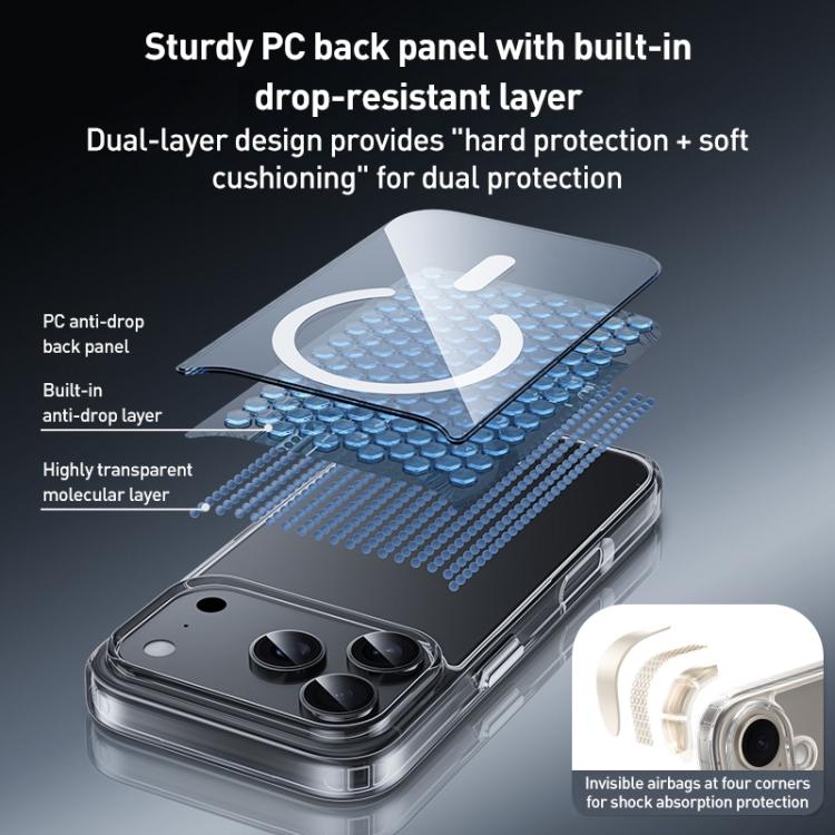 Ốp lưng hỗn hợp PC TPU trong suốt có nút kim loại MagSafe ZGA, dành cho iPhone 17 Pro Max, iPhone 17 Pro, iPhone 17