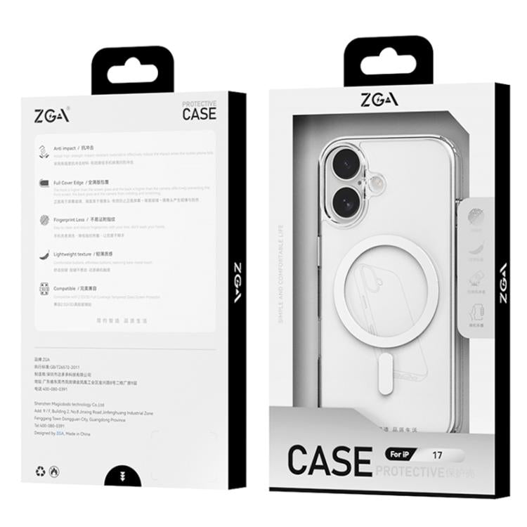 Ốp lưng hỗn hợp PC TPU trong suốt có nút kim loại MagSafe ZGA, dành cho iPhone 17 Pro Max, iPhone 17 Pro, iPhone 17