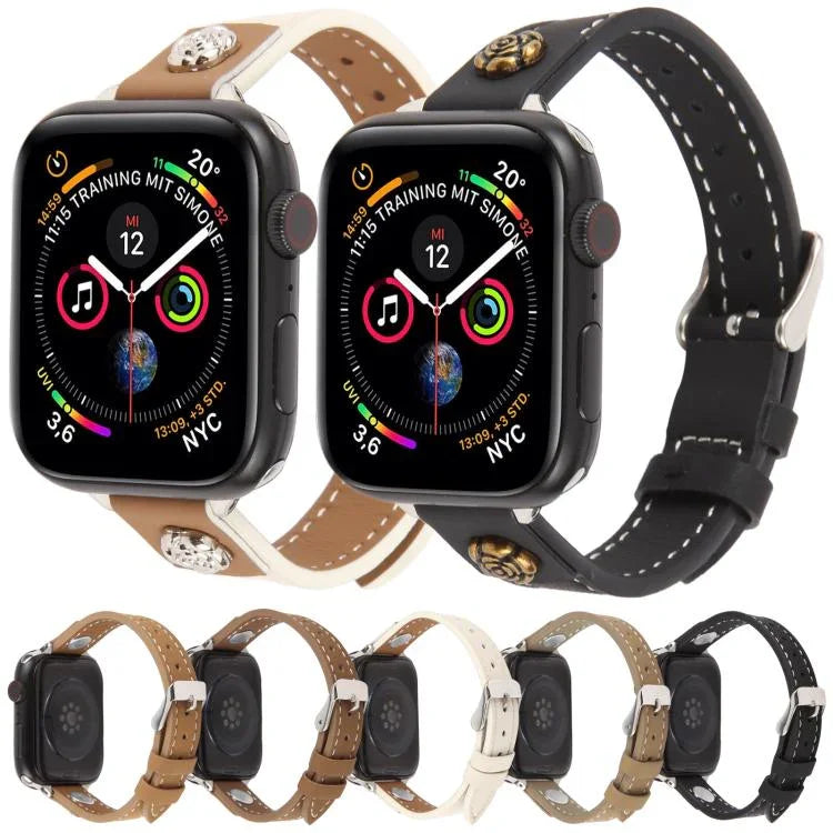 Dây đồng hồ da microfiber cảm giác da Camellia Rivet, Dành cho Apple Watch 46mm / 49mm / 45mm / 44mm, Dành cho Apple Watch 42mm / 41mm / 40mm / 38mm