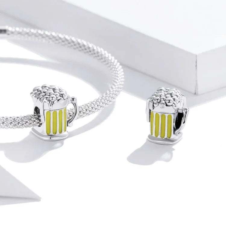 Hạt bạc sterling S925 hình cốc bia cho vòng tay vòng cổ tự làm, Cốc bia