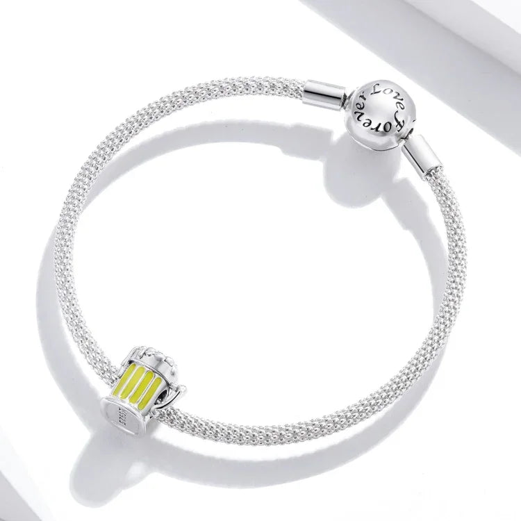 Hạt bạc sterling S925 hình cốc bia cho vòng tay vòng cổ tự làm, Cốc bia
