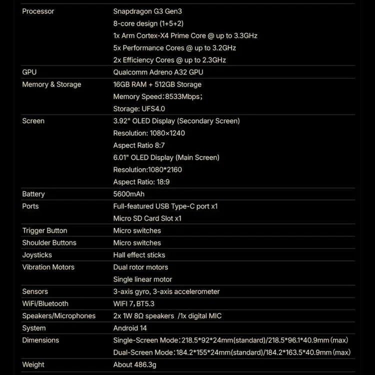 Máy chơi game cầm tay màn hình kép ONE-NETBOOK Sugar 1, Android 14 Snapdragon G3 Gen3, 16GB+512GB