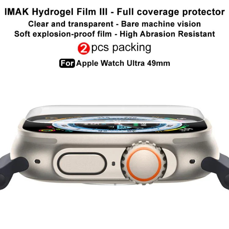 2 miếng phim bảo vệ hydrogel màn hình cong imak, Dành cho Apple Watch Ultra 1/2/3 49mm