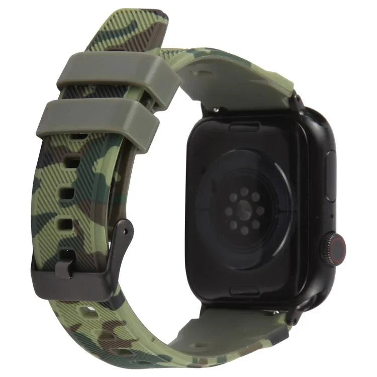 Dây đồng hồ silicone in họa tiết ngụy trang đầu nối đen xDfind, Dành cho Apple Watch 42 / 44 / 45 / 46 / 49mm, Dành cho Apple Watch 38 / 40 / 41 / S10 42mm
