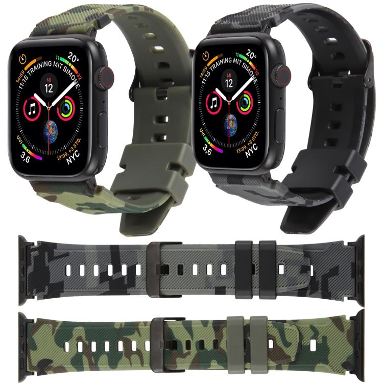 Dây đồng hồ silicone in họa tiết ngụy trang đầu nối đen xDfind, Dành cho Apple Watch 42 / 44 / 45 / 46 / 49mm, Dành cho Apple Watch 38 / 40 / 41 / S10 42mm