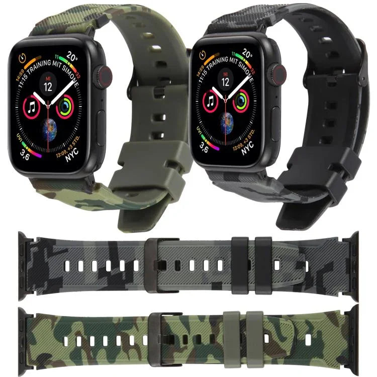 Dây đồng hồ silicone in họa tiết ngụy trang đầu nối đen xDfind, Dành cho Apple Watch 42 / 44 / 45 / 46 / 49mm, Dành cho Apple Watch 38 / 40 / 41 / S10 42mm