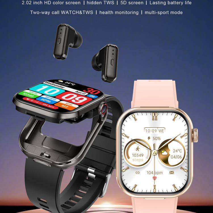 T99 Màn hình vuông 2.02 inch Tai nghe Bluetooth 2 trong 1 Đồng hồ thông minh chống nước IP67, Hỗ trợ đo oxy trong máu