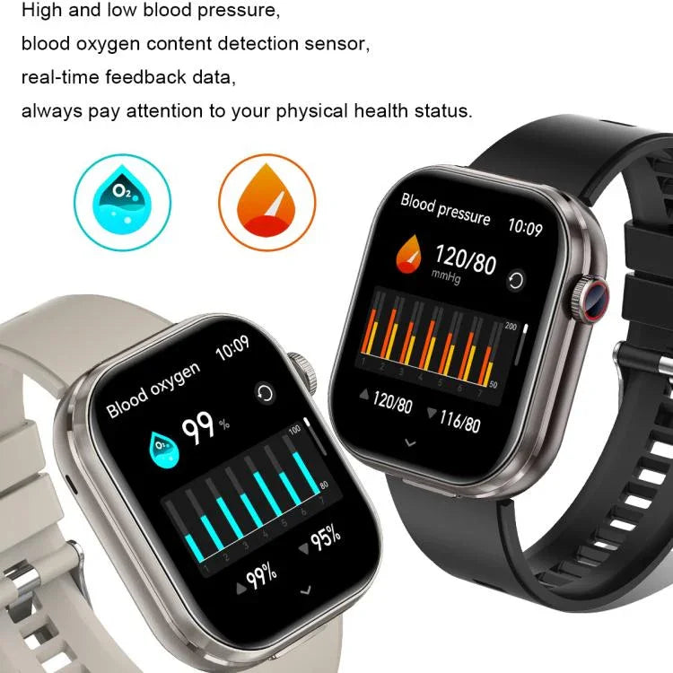 T99 Màn hình vuông 2.02 inch Tai nghe Bluetooth 2 trong 1 Đồng hồ thông minh chống nước IP67, Hỗ trợ đo oxy trong máu