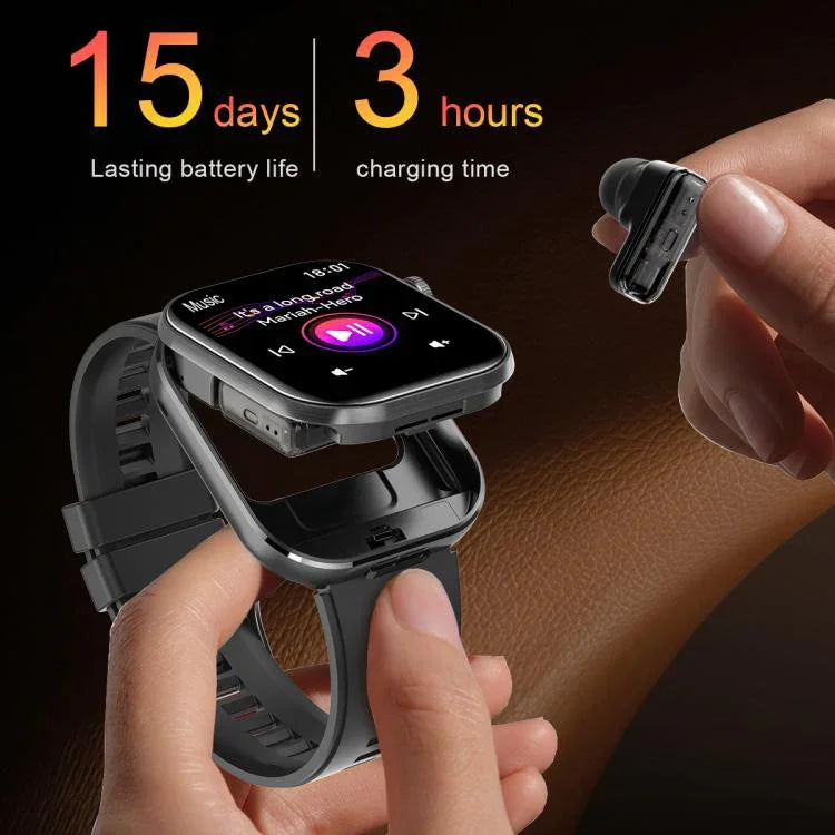 T99 Màn hình vuông 2.02 inch Tai nghe Bluetooth 2 trong 1 Đồng hồ thông minh chống nước IP67, Hỗ trợ đo oxy trong máu