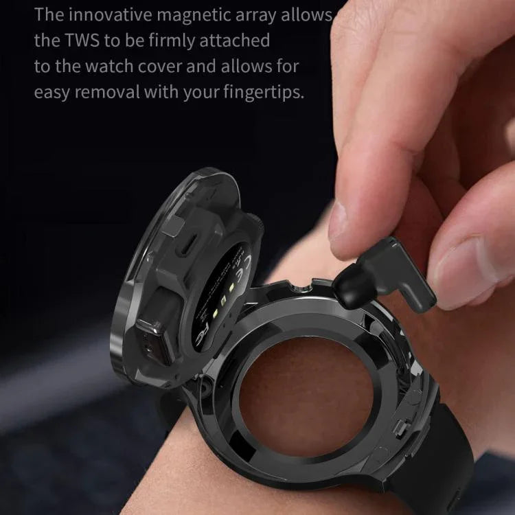 T100 Màn hình tròn 1.85 inch Tai nghe Bluetooth 2 trong 1 Đồng hồ thông minh chống nước IP67, Hỗ trợ đo oxy trong máu