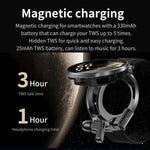 T100 Màn hình tròn 1.85 inch Tai nghe Bluetooth 2 trong 1 Đồng hồ thông minh chống nước IP67, Hỗ trợ đo oxy trong máu