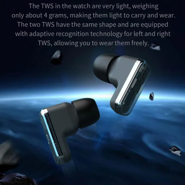 T100 Màn hình tròn 1.85 inch Tai nghe Bluetooth 2 trong 1 Đồng hồ thông minh chống nước IP67, Hỗ trợ đo oxy trong máu