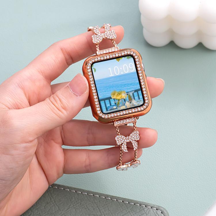 Dây đồng hồ kim loại kim cương vòng tay xDfind hình Nơ, Dành cho Apple Watch 42 / 44 / 45 / 46 / 49mm, Dành cho Apple Watch 38 / 40 / 41 / S11 42mm